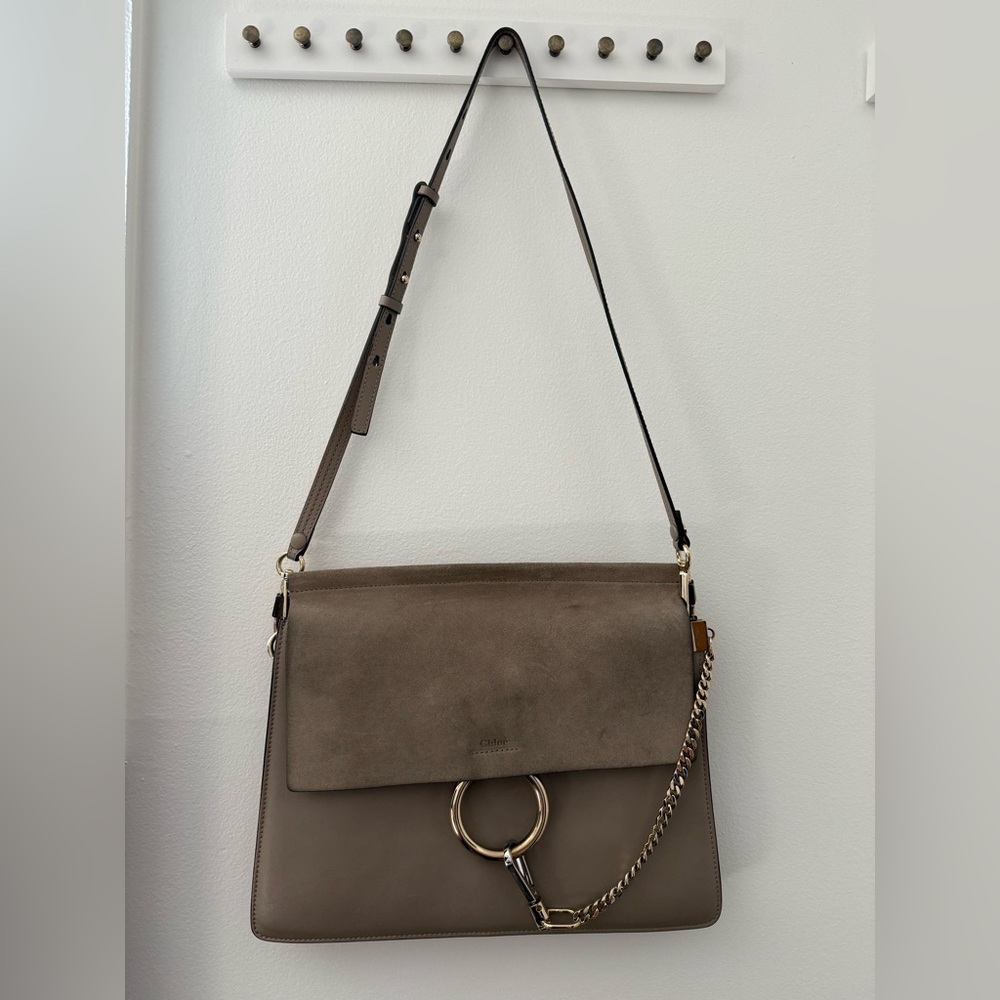 Chloe Faye Gray Suede and Leather Shoulder Bag